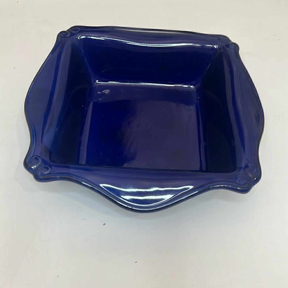 Square Baker 10 In Cobalt Blue Glazed Ovenware Scalloped Country Side Table Top